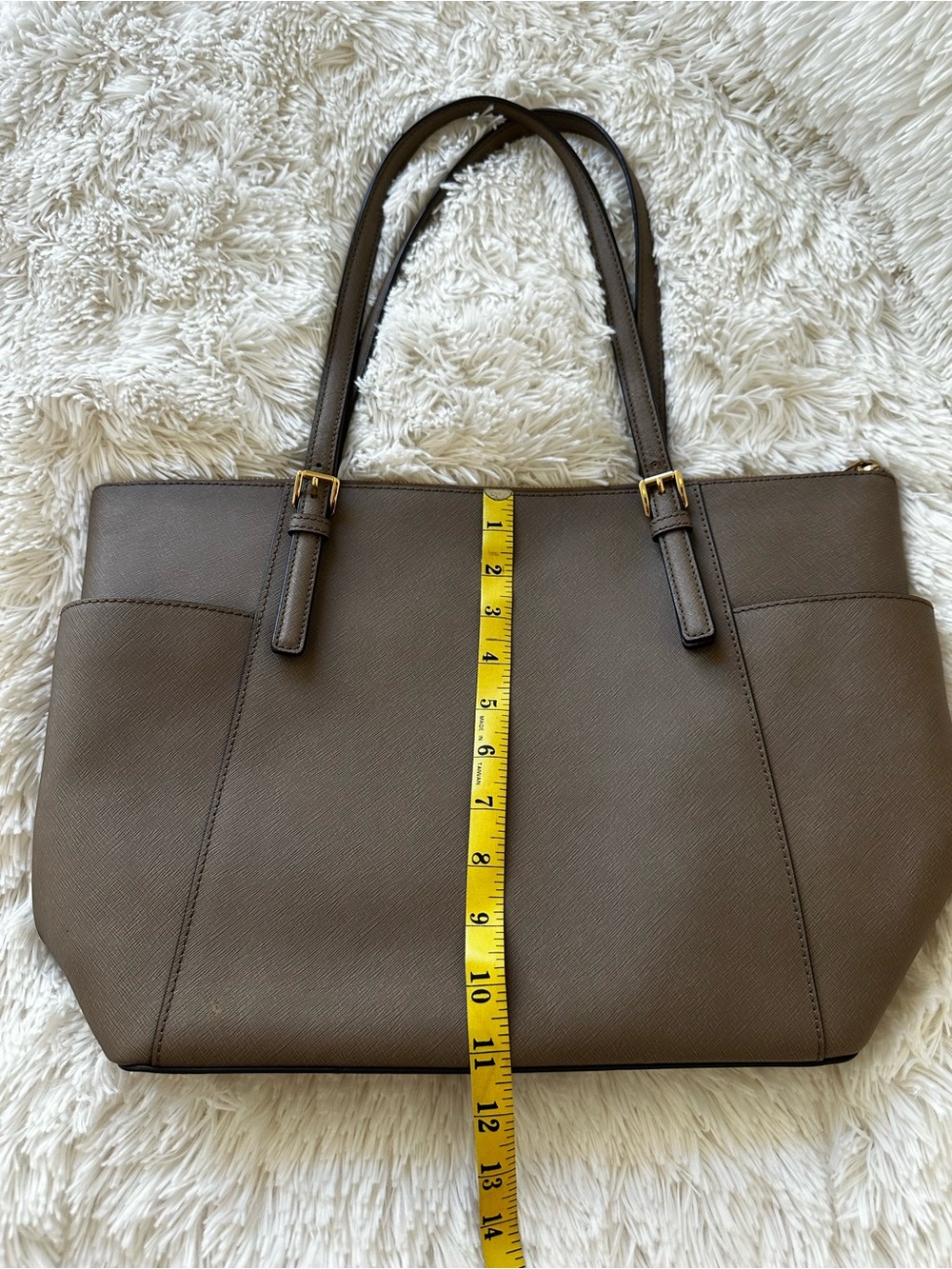 Michael Kors Jet Set Travel Large Taupe Saffiano Leather Tote Bag Gold Hardware - Picture 12 of 15